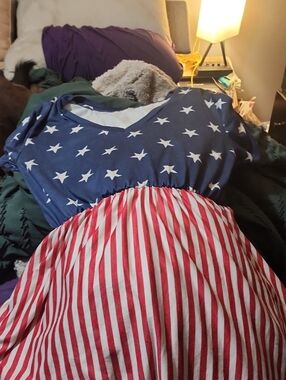 Amazon Women's Midi Dress Navy Stars and Red Stripes